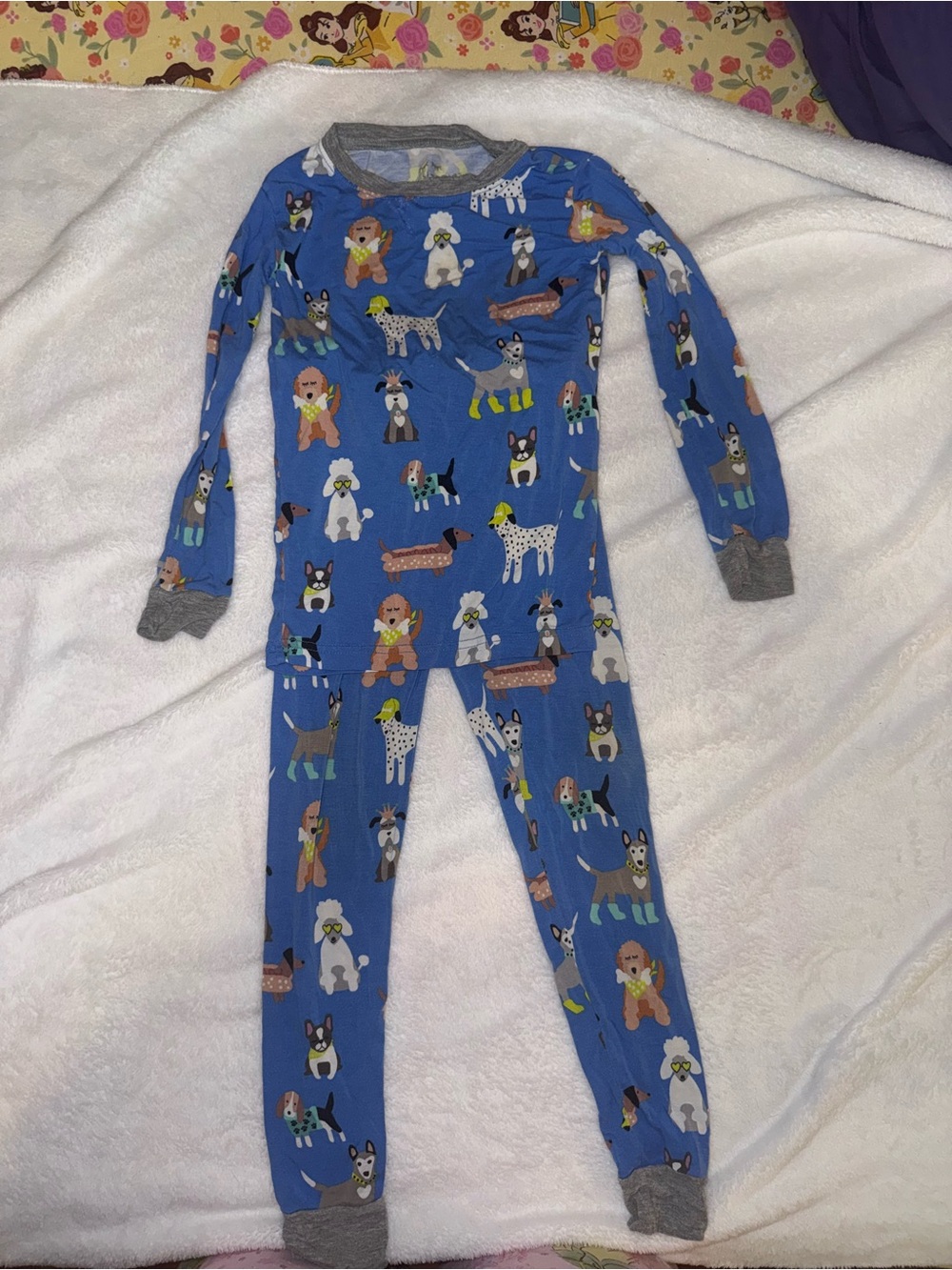 Little Sleepies Blue Kids Pajama Set with Colorful Dog Print